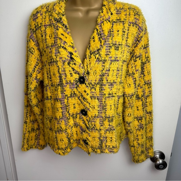 Zara Yellow Co-ord Eyelash Textured Knit 3 Button Clueless Vibes Cardigan NWOT S - Picture 5 of 16
